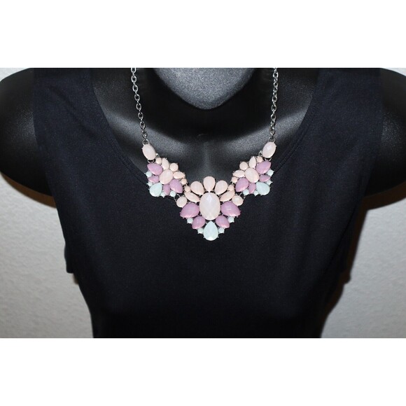 2x Necklace Lot Blue Purple Pink Rhinestone Pastel Teardrop Aurora Borealis - Picture 9 of 11